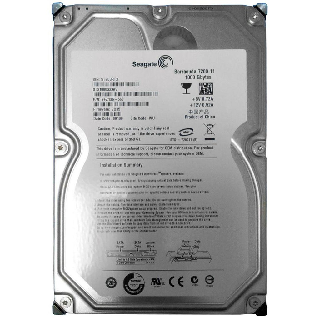 Ổ Cứng Seagate 1TB (1000GB) Hàng Tháo Máy Trạm Workstation USA