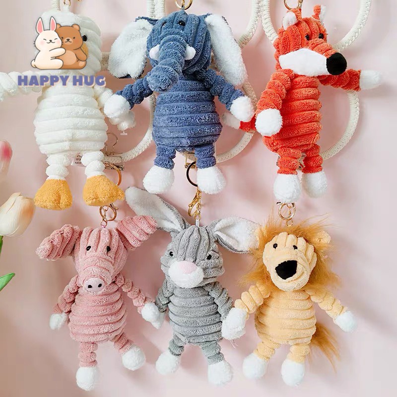 Móc khóa thú bông hàng cao cấp hình con vật dễ thương size 19cm, móc treo túi xách, balo - Happy Hug