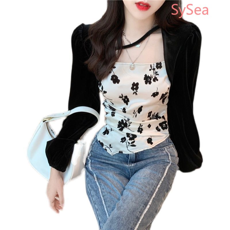 Áo kiểu dài tay in họa tiết thời trang mùa xuân dành cho nữ