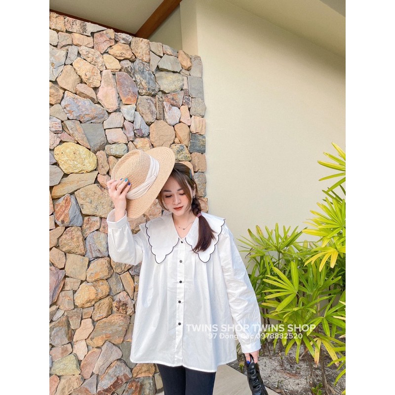 Áo sơ mi cổ peter viền đen 21006