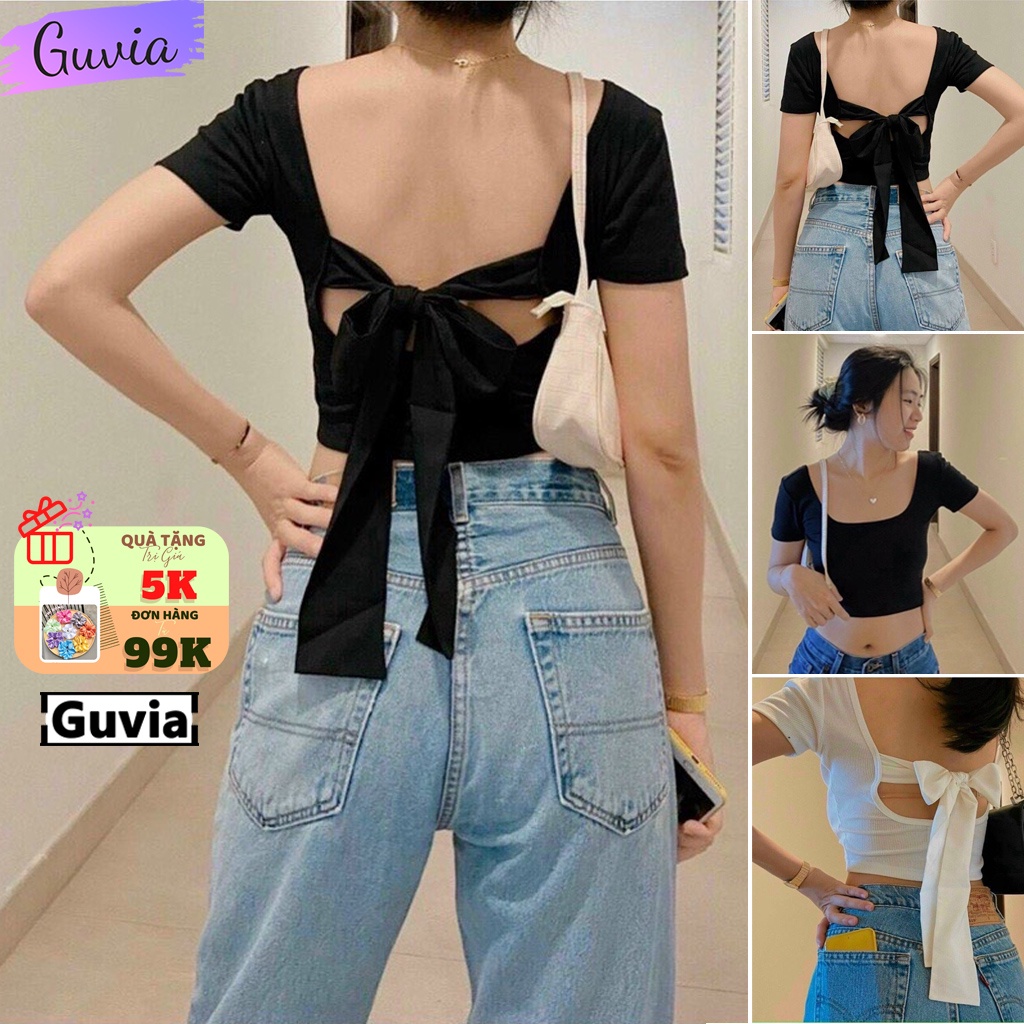 Áo Croptop TN Nữ Buộc Nơ Lưng Cổ Vuông Ôm Body, Áo kiểu nữ chất vải tốt mặc đẹp CRT 14 GUVIA