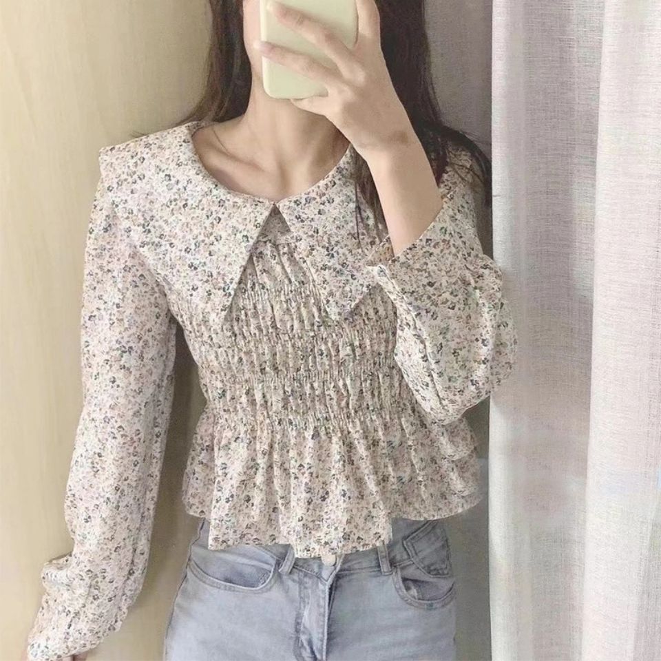 Áo Sơ Mi Chiffon Tay Dài Cổ Búp Bê In Hoa Phong Cách Hàn Quốc Hàng Mới Dành Cho Bạn Nữ 2021