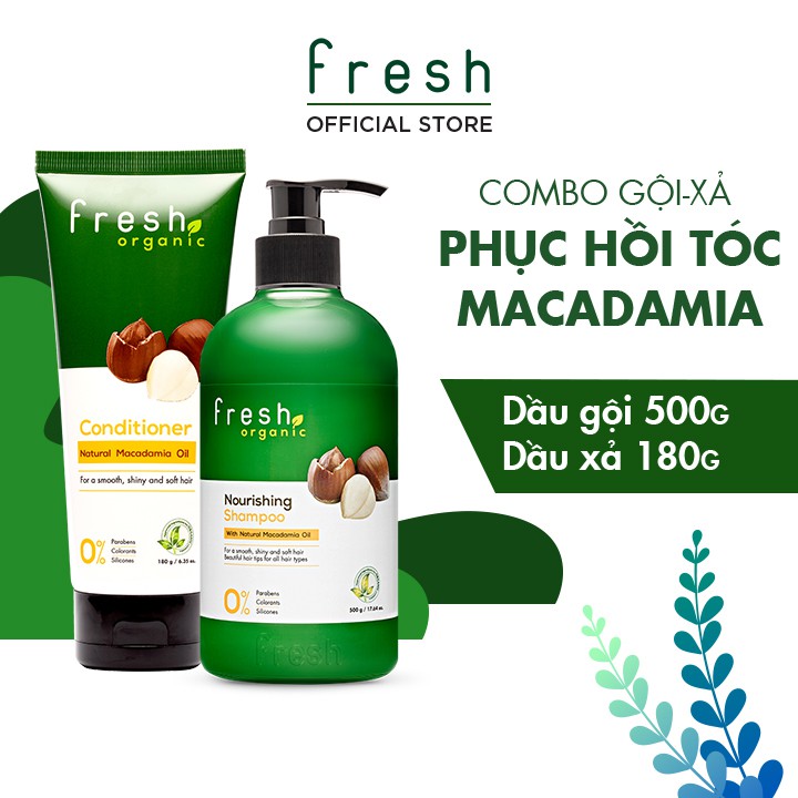 Combo Gội - Xả Fresh Organic Phục hồi tóc Macadamia 500g + 180g