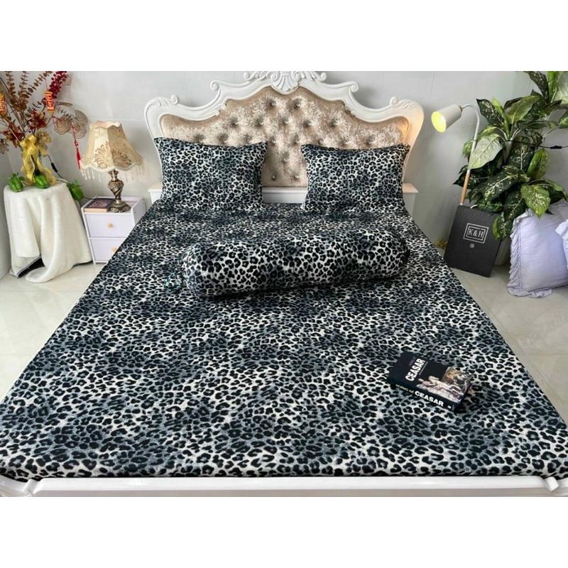 Bộ drap ga thun Hàn quốc Vạn phát mẫu beo mới