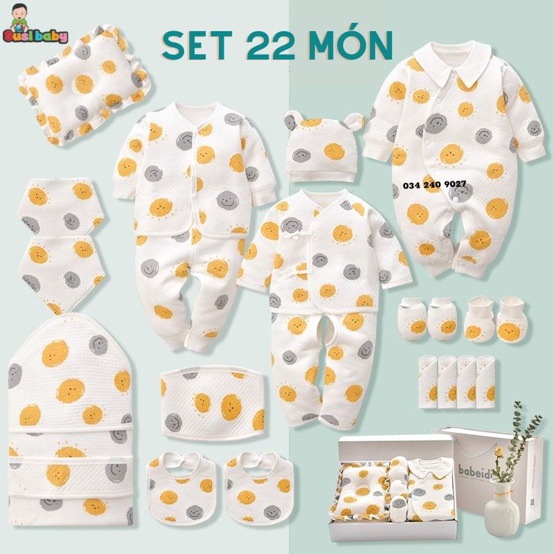 [KÈM QUÀ TẶNG] SET ĐỒ SƠ SINH 22 CHI TIẾT CAO CẤP CHO BÉ - QUÀ ĐẦY THÁNG CHO BÉ