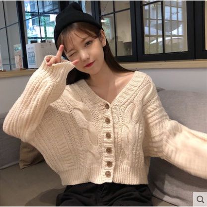Áo Khoác Cardigan Dệt Kim Cổ Chữ V Dáng Rộng Phong Cách Retro Hàn Quốc