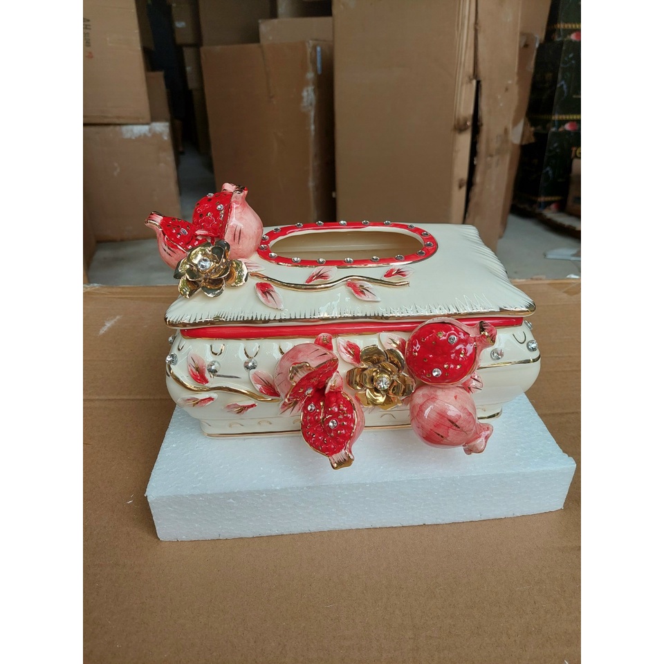 Hộp Đựng Giấy ăn,khăn gấy,Để Bàn Bằng Gốm Sứ ,Hoạ Tiết Hoa nổi,3D,decor trang trí bàn tủ ,kệ, quà tặng đẹp,giá rẻ