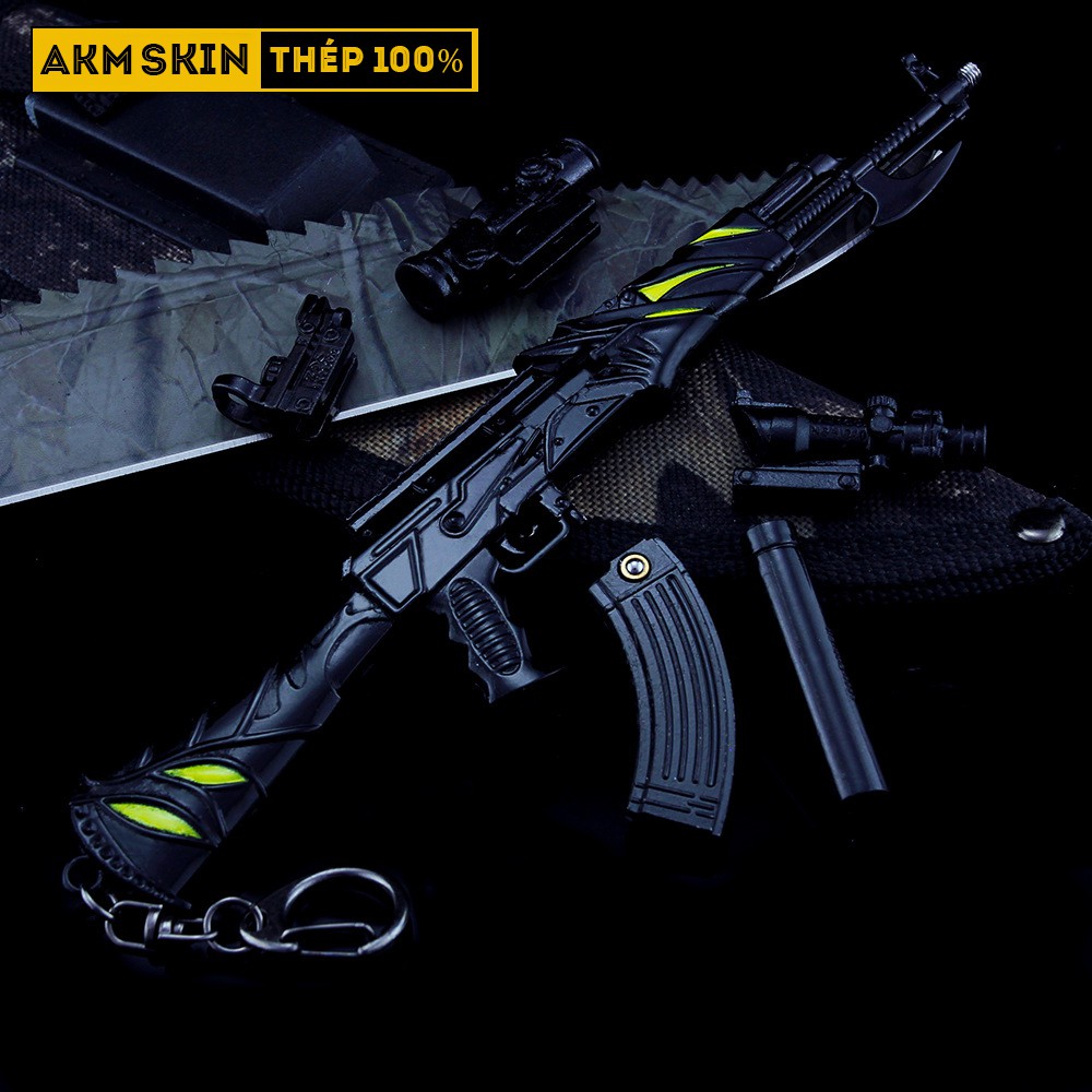 Mô Hình PUBG AKM Skin Black Dragon Tặng Kèm 3 Scope Và Kệ Trưng Bày 19cm