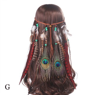 Băng đô cài tóc đính lông vũ phong cách boho dành cho nữ