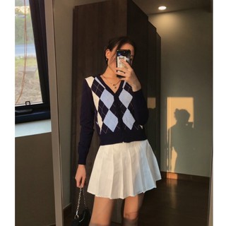 Cardigan kẻ caro xanh