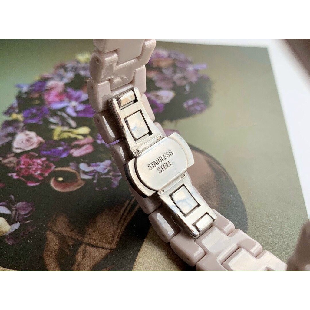 Đồng Hồ Nữ Coach Dây Đá Ceramic Hồng - Nền Hoa Văn Nổi - 32mm