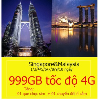 Sim Singapore và Malaysia 999GB tốc độ cao 4G| tặng kèm que chọc sim và chuyển đổi ổ cắm