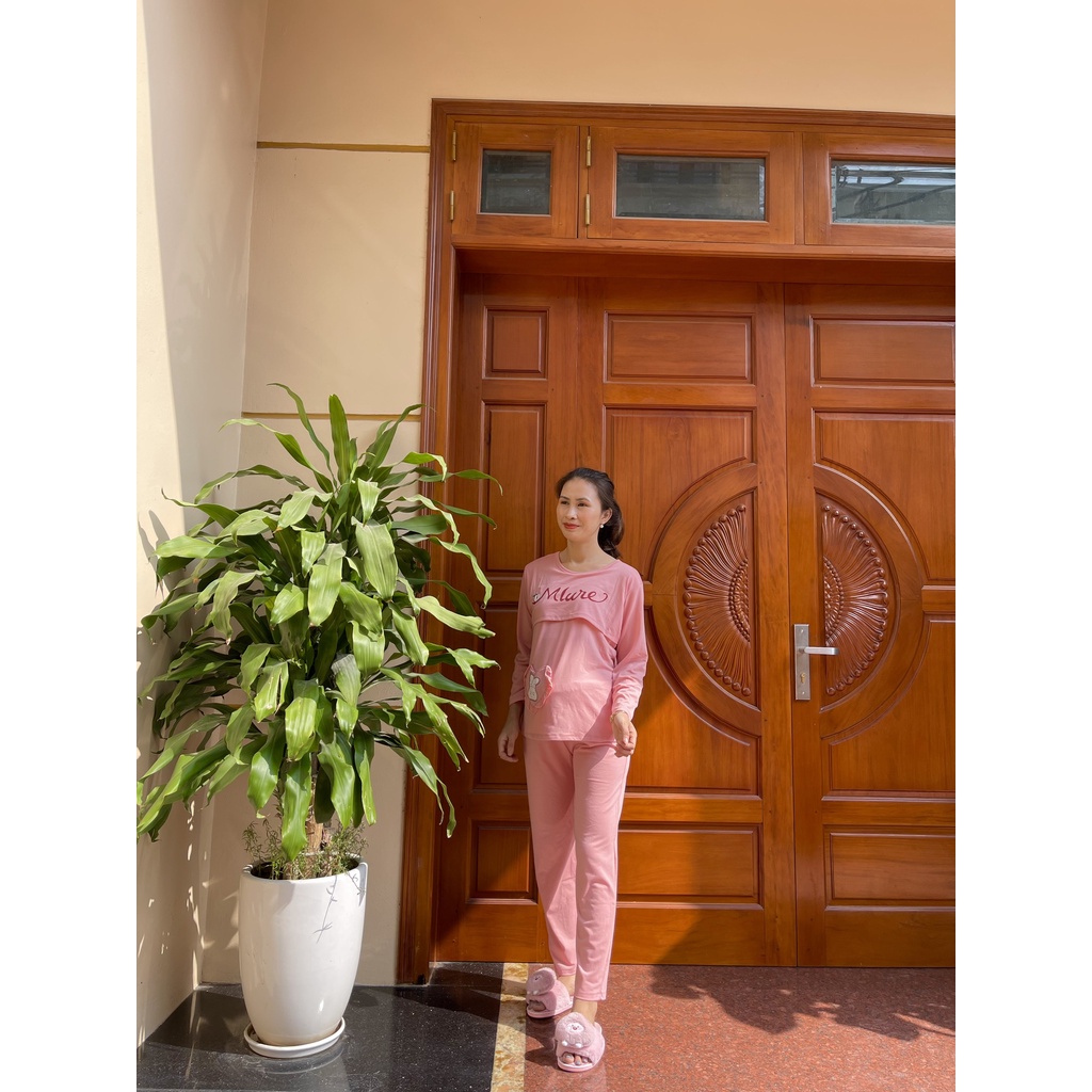 Bộ đồ bầu và sau sinh lật ti TÚI TIM Mlure chất cotton thoáng mát,dễ chịu cho mẹ bầu mặc nhà và cho con bú BD943