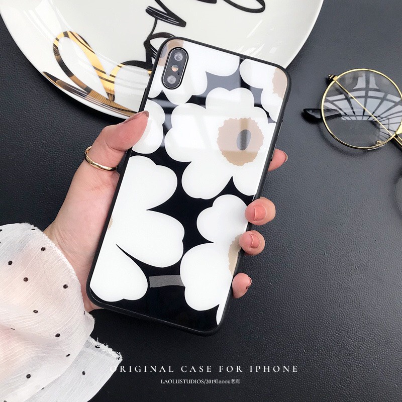Ốp đôi iphone kính hình bông hoa cho iphone 6 s plus 7 8 plus Xr X s max 11 11 pro max 12 mini 12 pro max Se2