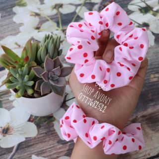 Dây cột tóc Scrunchies họa tiết chấm bi màu