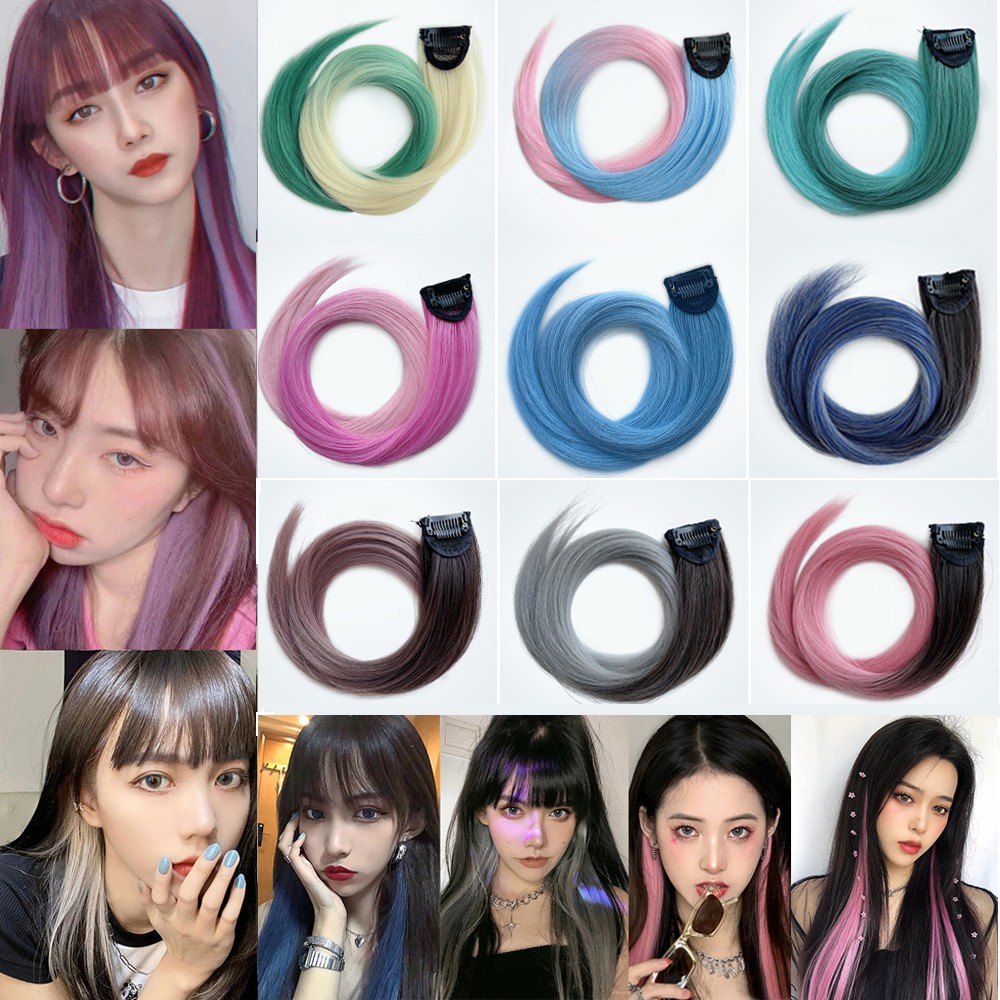 Tóc Giả Thẳng Nhuộm Ombre Tím Hồng Thời Trang Nữ Tính