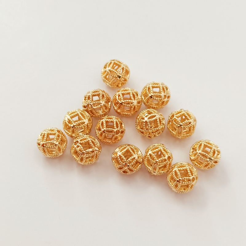 Bộ Hạt Tròn 8mm Màu Vàng Đồng 14K Dùng Làm Vòng Tay DIY