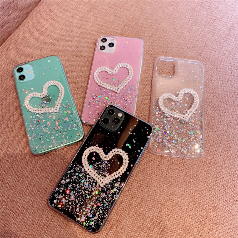 Realme 5 Pro Realme 6 Pro Realme C2 3 Pro Glittering Starry Sky Pearl Love Heart Phone Case for Reno 4 Pro Reno 3 Pro