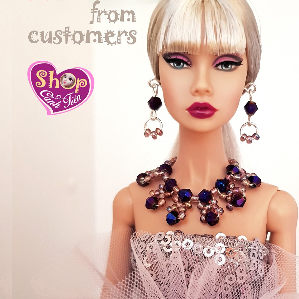 Vòng cổ, Hoa Tai, Vòng tay Búp bê Handmade - Bộ Trang Sức Búp Bê Barbie bằng Pha lê Lấp lánh