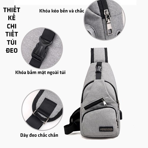 Túi đeo chéo nam nữ Tặng sạc USB - Phong cách Hàn Quốc