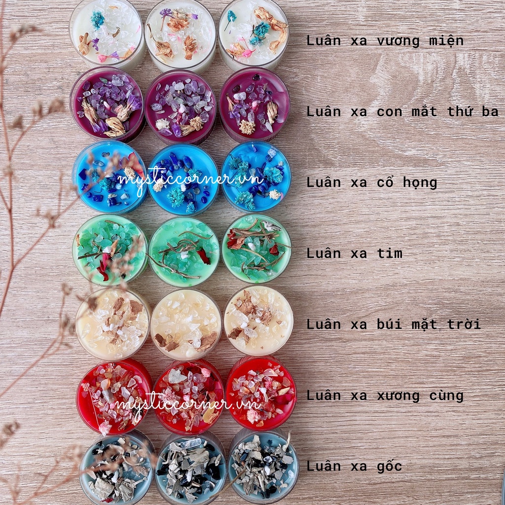Nến tealight, nến thơm năng lượng Candle healing kết hợp với đá thach anh và thảo mộc