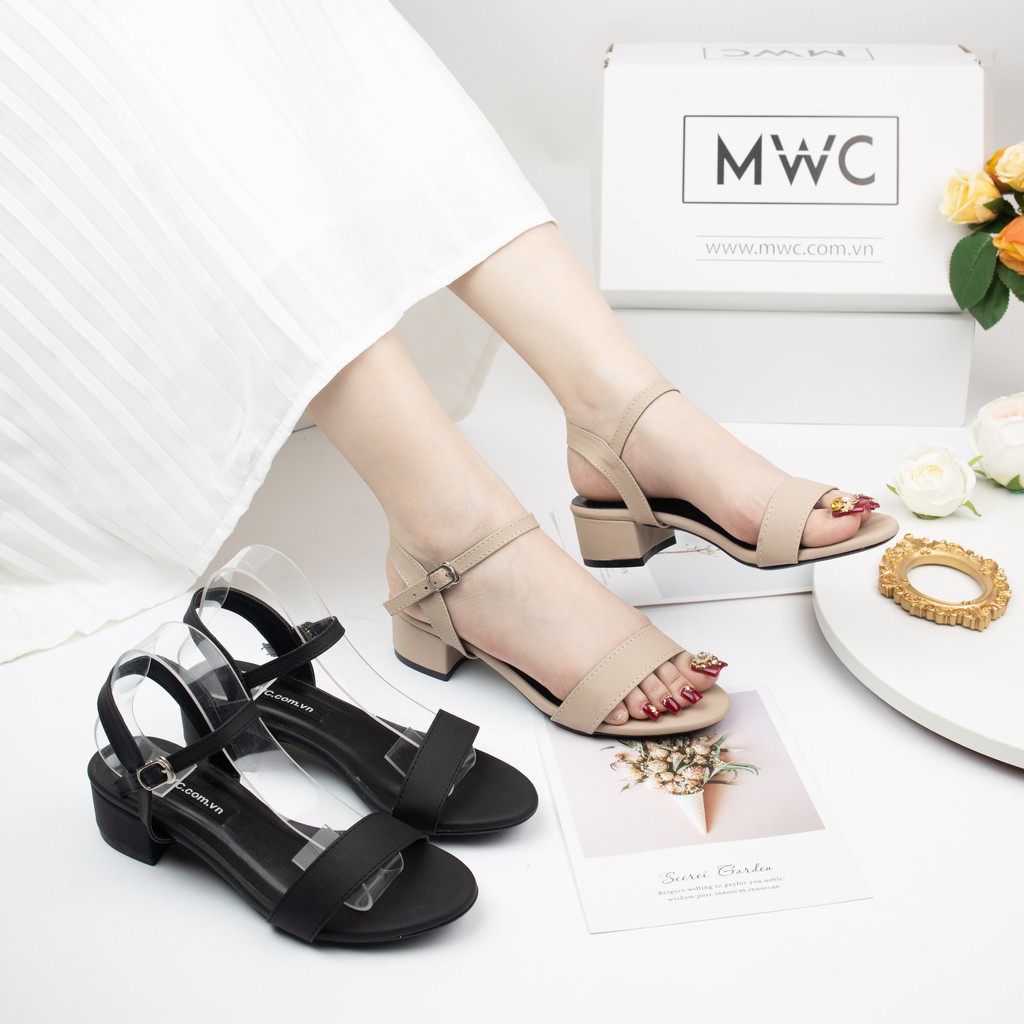 Giày Cao Gót Nữ Quai Ngang Đế Vuông MWC  Sandal Cao Gót Nữ Đế Cao 3cm Màu Đen Và Kem Siêu Xinh MWC NUCG-3956