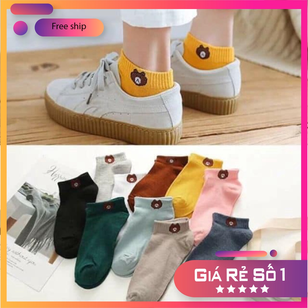 Set 10 Đôi Tất Nữ Hình Gấu Chất Liệu Len Mềm Mịn Cổ Ngắn Thấm Hút Mồ Hôi