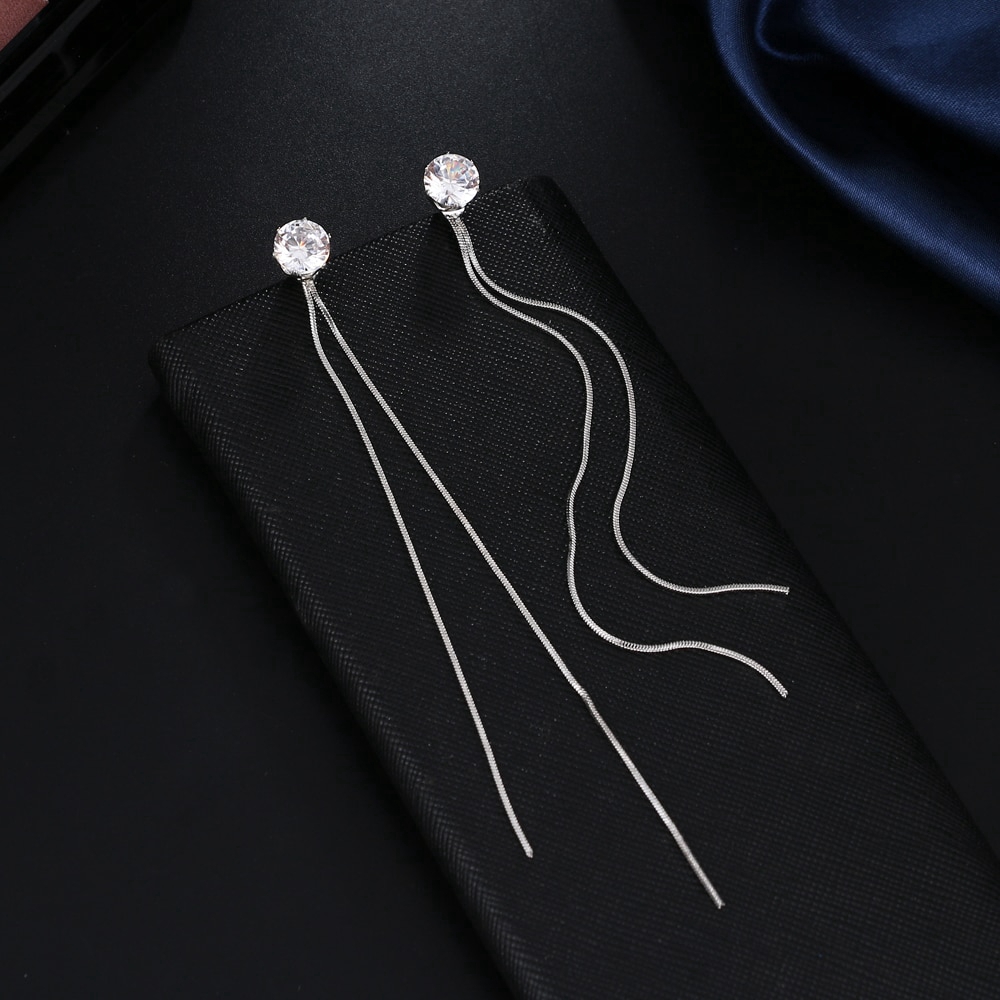 Bông Tai Mạ Bạc Dáng Dài Đính Đá Thời Trang Cho Nữ