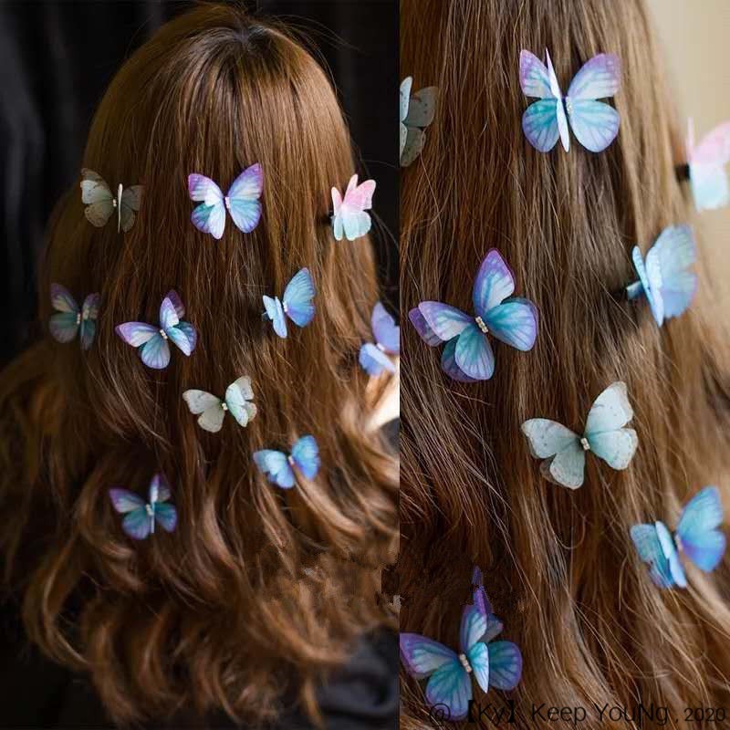 [Ky] Nữ người lớn cô gái trẻ con bướm kẹp tóc cổ tích cô gái nhỏ tóc mái trở lại đầu đơn giản lưới vải tuyn màu đỏ kẹp tóc phụ kiện tóc