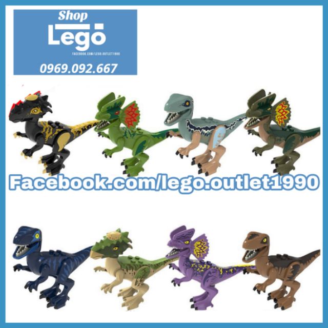 Xếp hình Công viên khủng long - Jurassic Park - Dilophosaurus - Velociraptor - Stygimoloch Lego Minifigures POGO PG8239