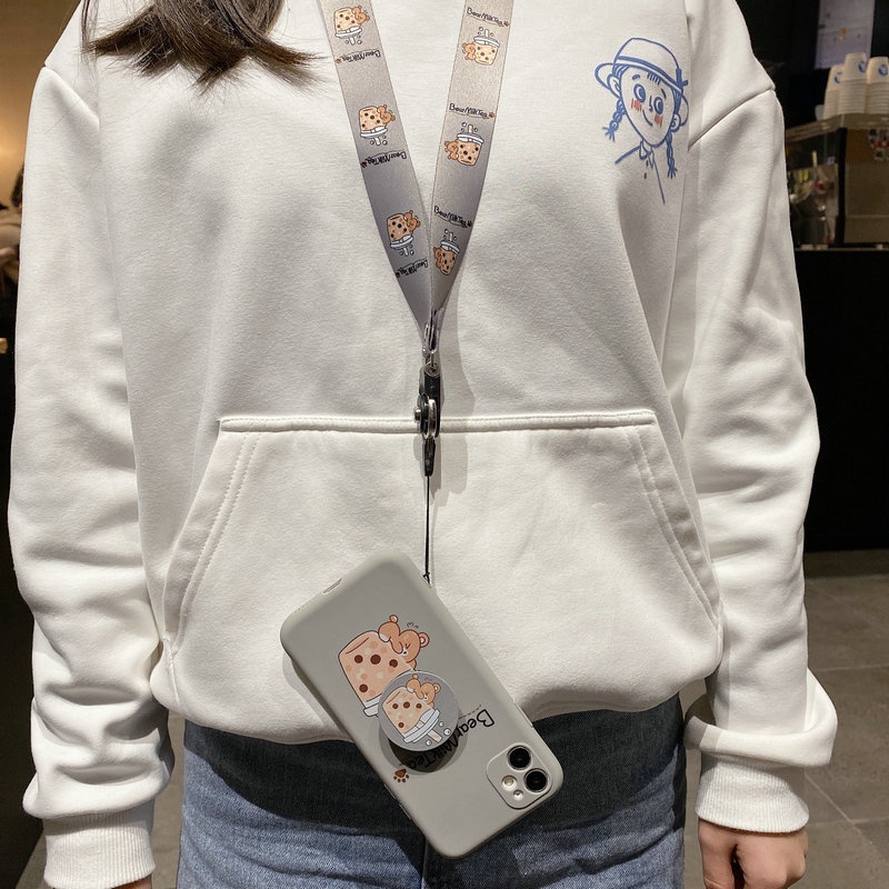 Ốp Điện Thoại Mềm Hình Trà Sữa Có Dây Đeo Cho Iphone 6 6s 7 8 Plus X Xr Xs 11 12 13 Mini Pro