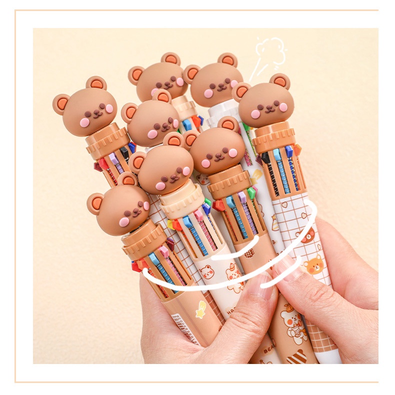 Combo 3 bút bi bấm gấu cute 10 màu dễ thương