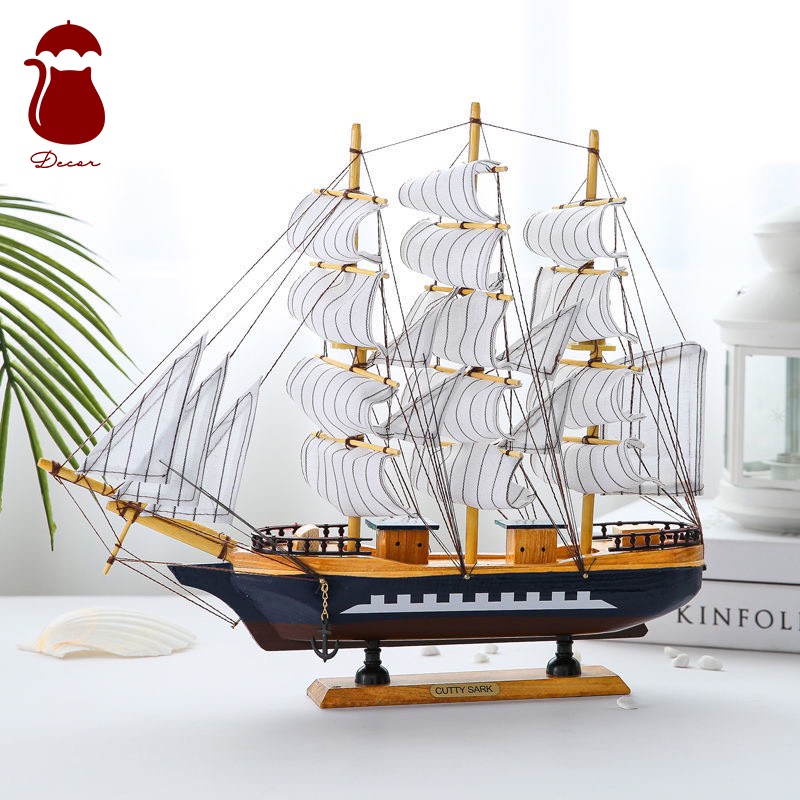 Mô hình thuyền gỗ Ô DECCOR, tàu mô hình gỗ 3D thuận buồm xuôi gió kèm đèn nháy trang trí nhà cửa