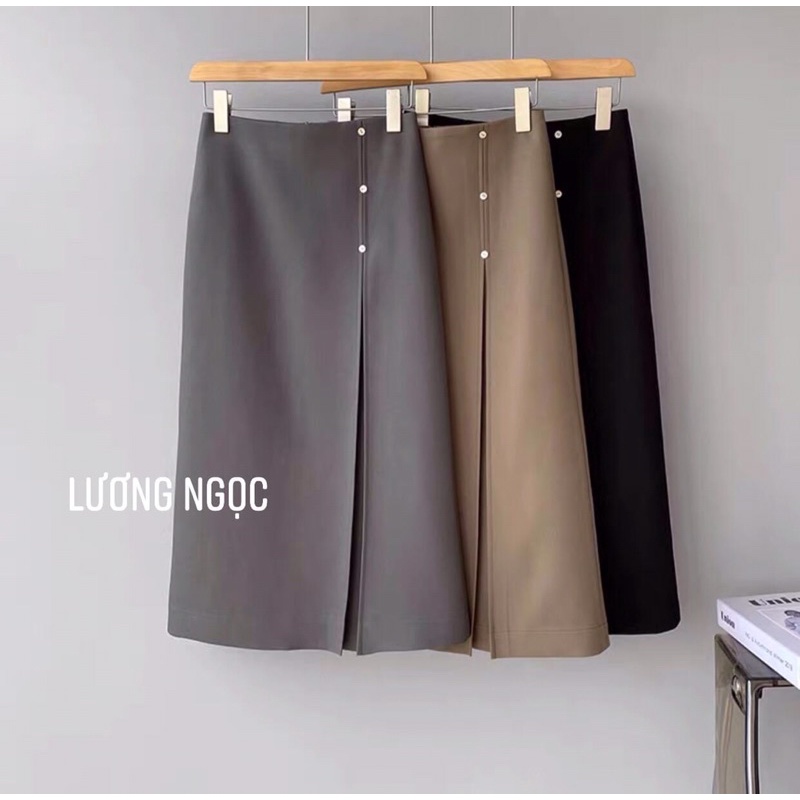 Chân váy chữ A công sở xếp ly một bên phối 3 cúc phong cách Hàn Quốc trẻ trung