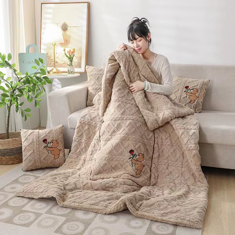 Bộ chăn gối văn phòng 2in1 gấp gọn mẫu mới 2022 , Chăn mền gối tựa đa năng chất liệu len lông cừu siêu ấm cho mùa đông