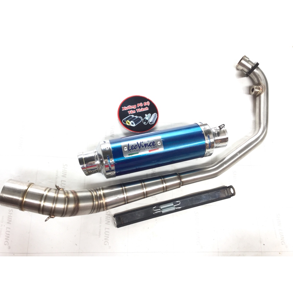 Bộ pô leovince XANH full cổ cong 2 KHÚC INOX 304 WAVE, SI, CUP, DREAM, EXCITER, WINER, SONIC, RAIDER FI, SATRIA, GSX