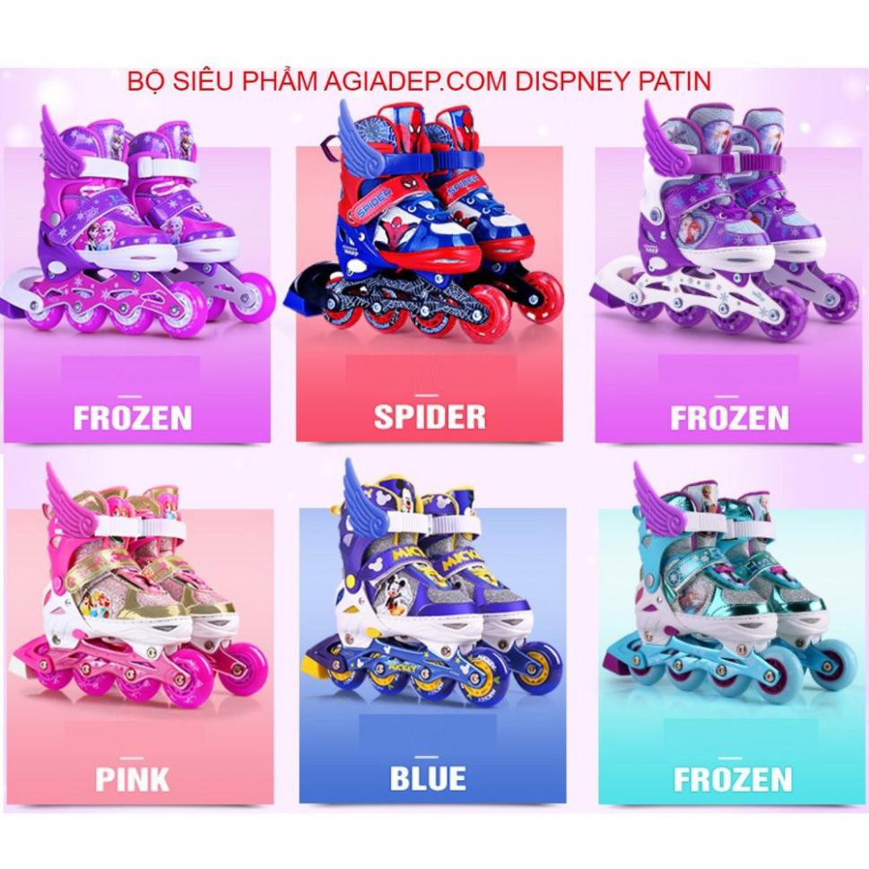 Bộ Giày trượt Patin trẻ em hàng hiệu Disney Princess - Full Mũ + Bộ bảo vệ + Túi + Quà - Giày Patanh có Ánh sáng