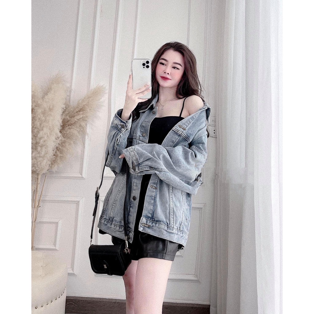Áo Khoác Nữ Jean UNISEX Form Rộng Nữ - Áo khoác bò form rộng suông Daski in chữ Palm angels | BigBuy360 - bigbuy360.vn