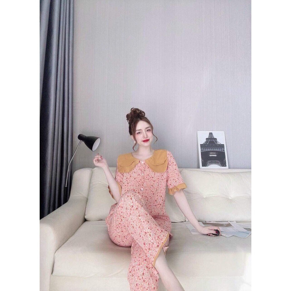 SET BỘ THỜI TRANG LỤA HOA PHỐI CỔ ĐÔI SIÊU DỄ THƯƠNG