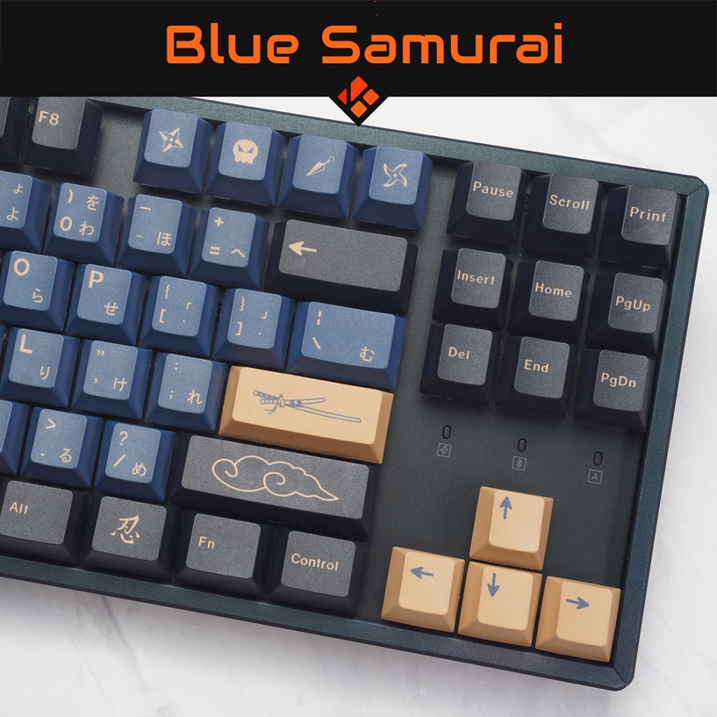 Keycap Blue Samurai - profile CHERRY - keycap PBT - Dyesub - 129 nút cho bàn phím cơ Leopold, IKBC, Edra, RK, Dareu