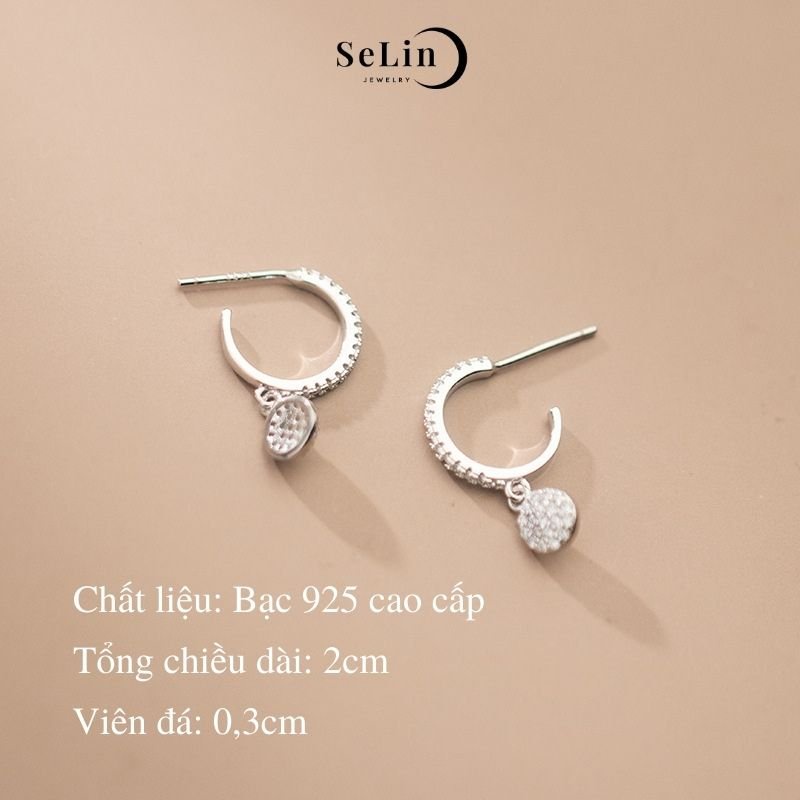 Khuyên tai nữ bạc 925 tròn đính đá cao cấp cá tính kiểu cách Hàn Quốc SELIN JEWELRY - 0034