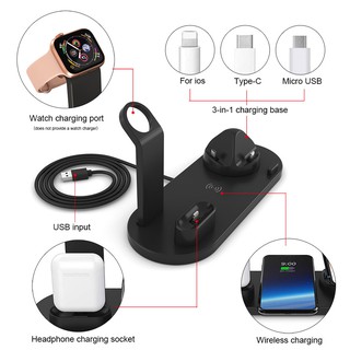 Đế sạc nhanh không dây 3 trong 1 đa năng 10W USB Type C cho điện thoại Android /Apple /QI /Apple Watch/Airpods