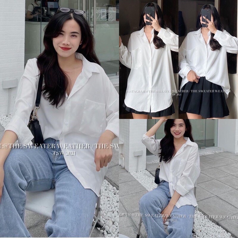 Áo Sơ mi trắng thô dày dặn dáng basic (ảnh thật 100%)