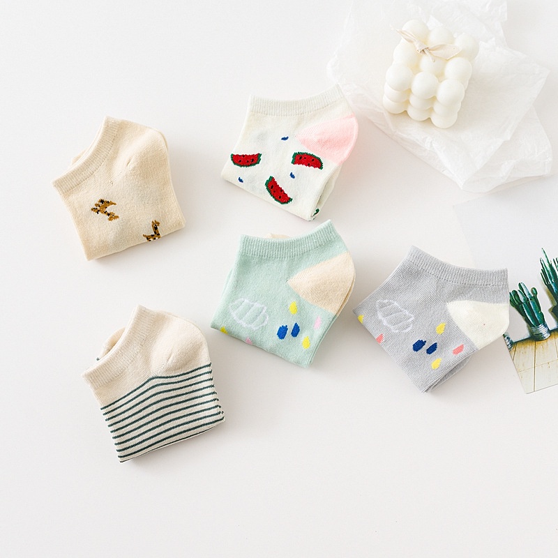 Tất Nữ Vớ Nữ Cổ Ngắn Set 5 Đôi Nhiều Màu Họa Tiết Dễ Thương