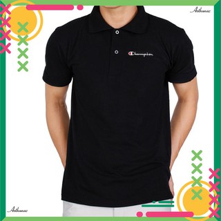 (SALE SỐC) Áo thun nam ( Cổ trụ Polo ) màu đen in logo Champion - Vải Cá sấu cao cấp