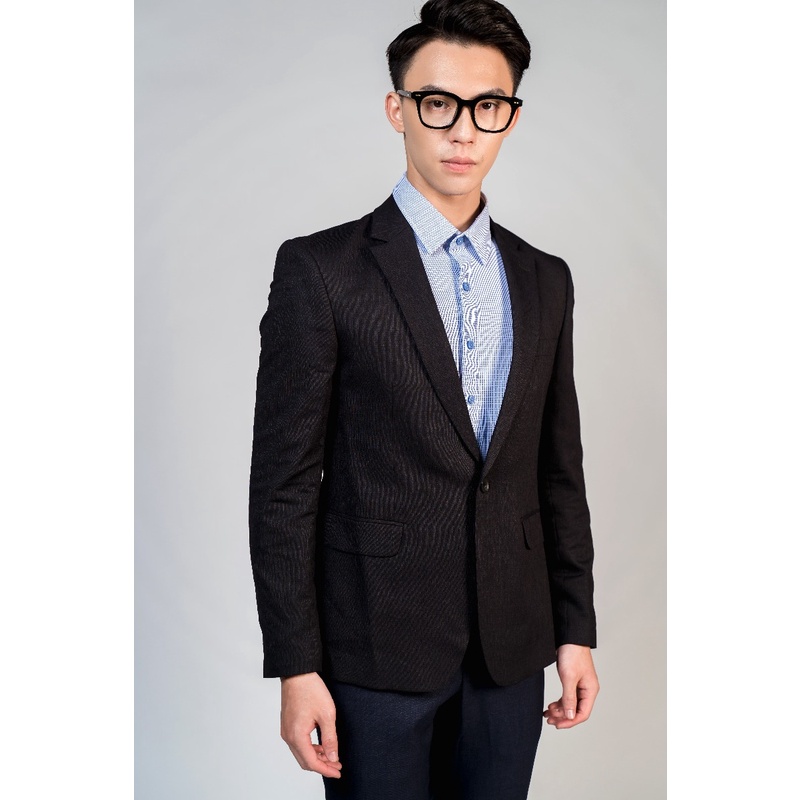 Áo blazer owen màu đen kẻ chìm regular fit vải gỗ namu Hàn Quốc cao cấp BL210005