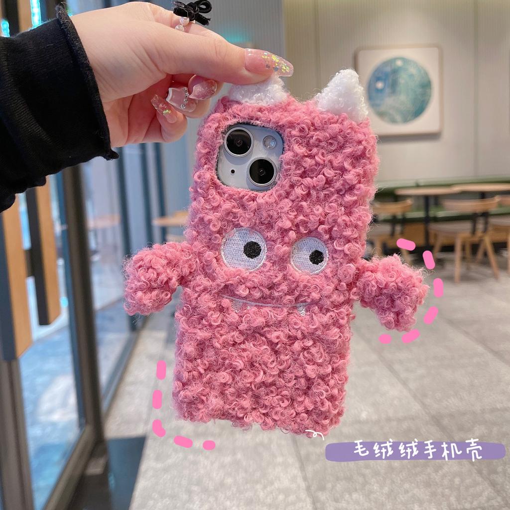 Ốp điện thoại phối lông màu hồng 3D cho IPHONE 13PROMAX 12 11 7PLUS X XS MAX XR