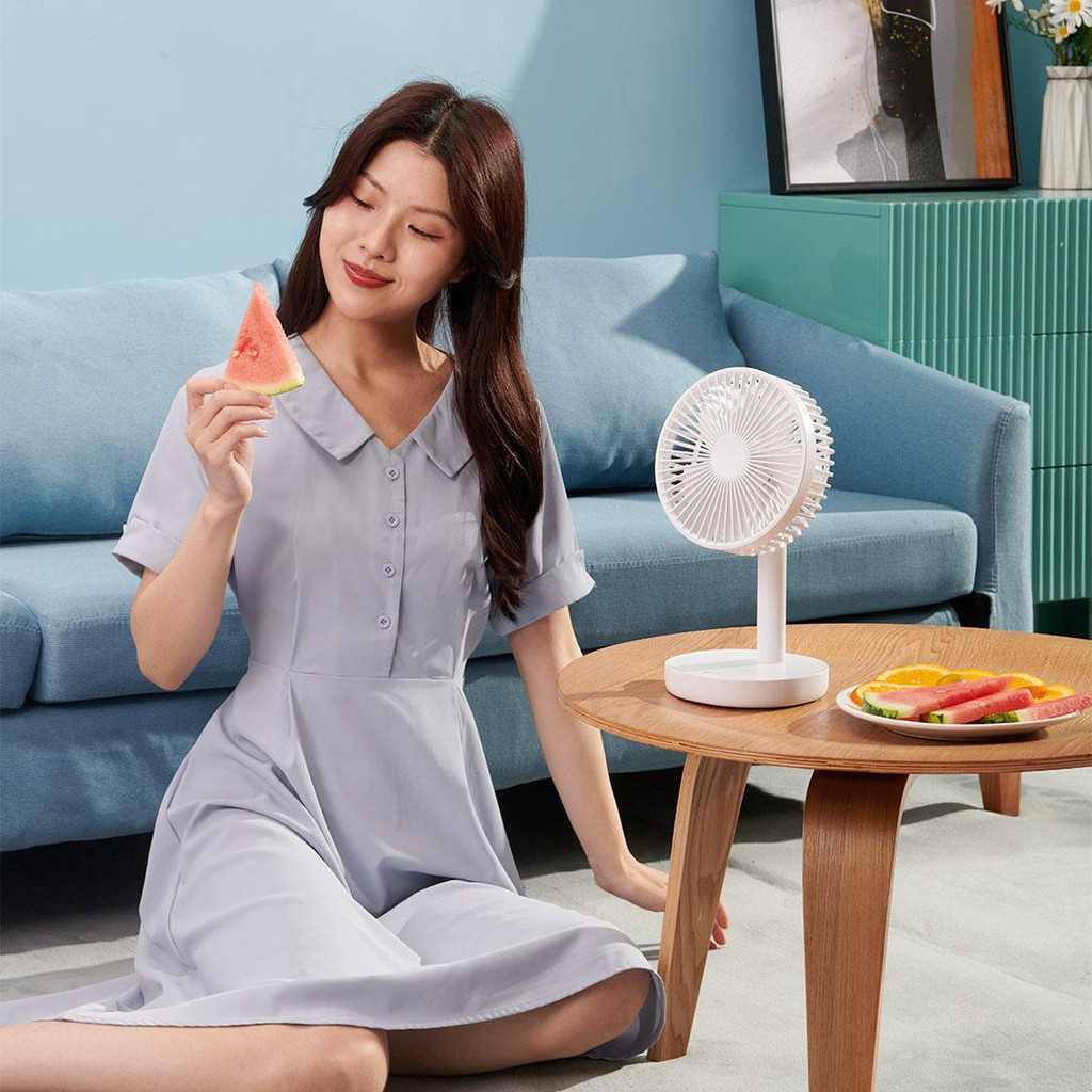 ✅Quạt tích điện, để bàn XIAOMI JIPIN, 4 chế độ gió, 5 cánh quạt, dung lượng 4000 mah thời gian dùng tới 12H