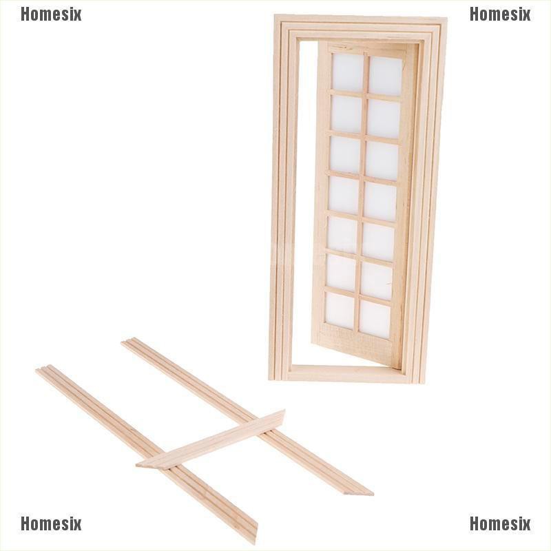 [HoMSI] 1:12 Dollhouse Miniatures Wood Door Unpainted 14-pane DIY Furniture Accessories SUU