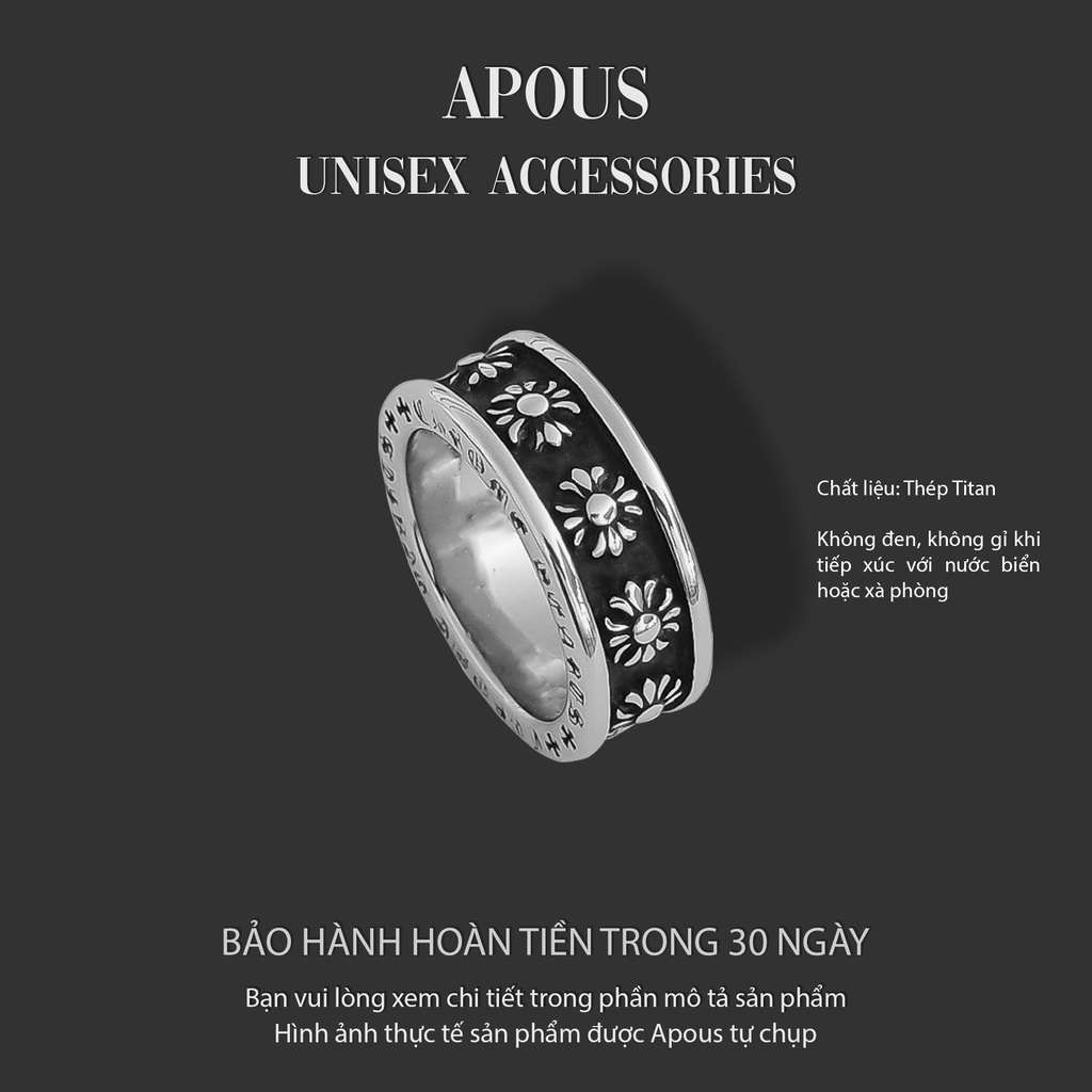 Nhẫn nam nữ Chrome Heart Style N001 - Thép Titan - Phụ kiện trang sức Unisex Apous